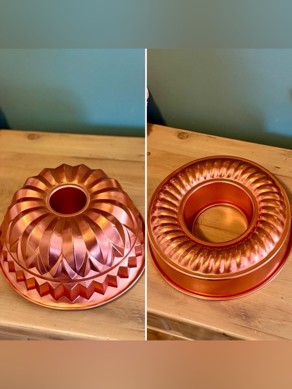 Vintage Copper Jello Mold Set 9 Cup Turban & 11 Cup Mirro Wreath Pan